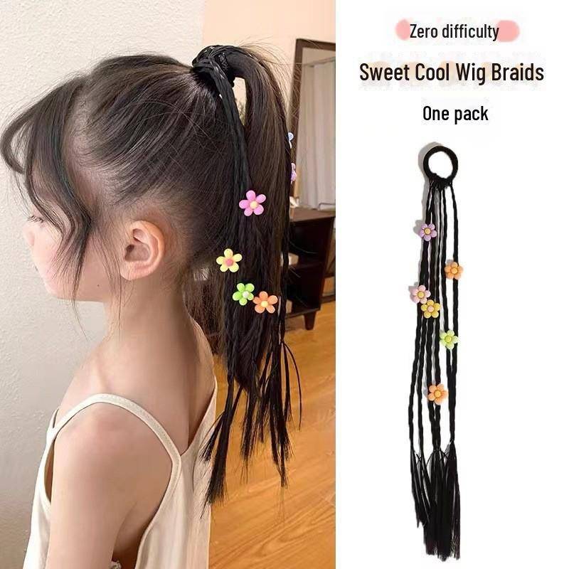 Kinder Zopfhaar-Accessoire-Set: Twist Braid Perücke, Gummibänder, Schleifen-Stirnband, Hochsteckfrisur-Ringe für kleine Mädchen von Joom DACH