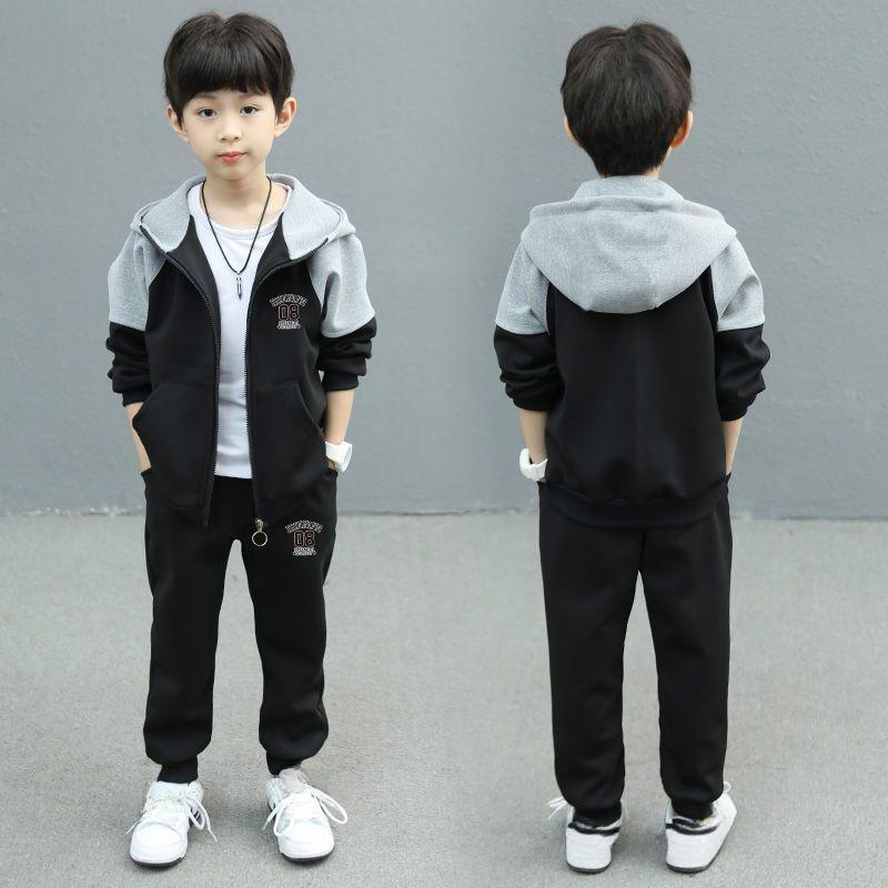 Kinderanzüge Jungen Frühlings- und Herbstjacken Strickjacke Pullover Mit Kapuze Lässiger Sport Zweiteiliger Anzug 130 schwarz von Joom DACH