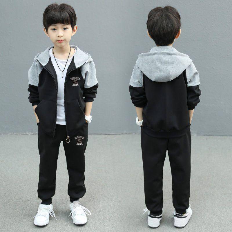 Kinderanzüge Jungen Frühlings- und Herbstjacken Strickjacke Pullover Mit Kapuze Lässiger Sport Zweiteiliger Anzug 130 schwarz von Joom DACH