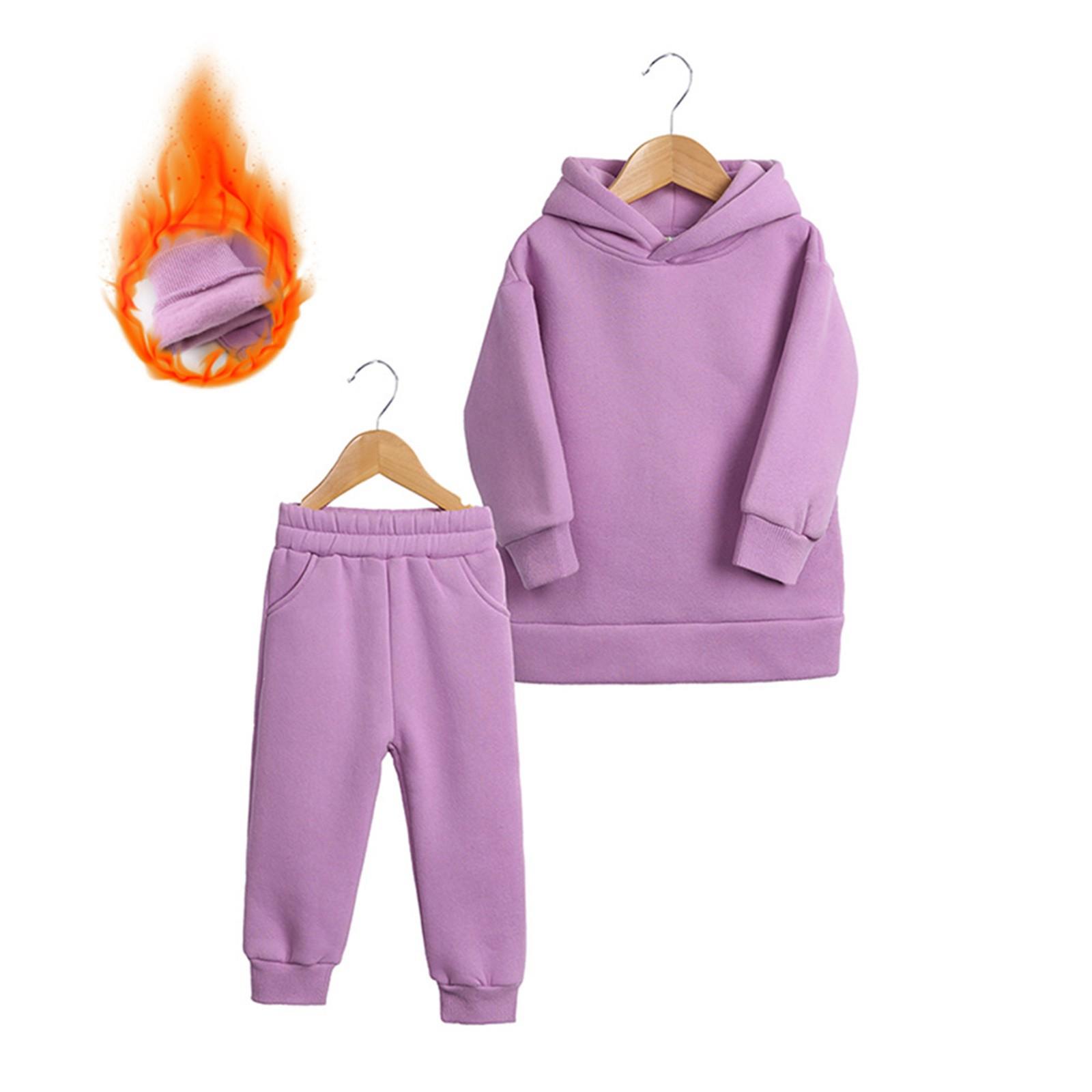 Kinderanzug Jungen und Mädchen Winter Langarm Plus Fleece Kapuzenpullover Warmer Kapuzenpullover Hose Sportanzug 130 violett von Joom DACH