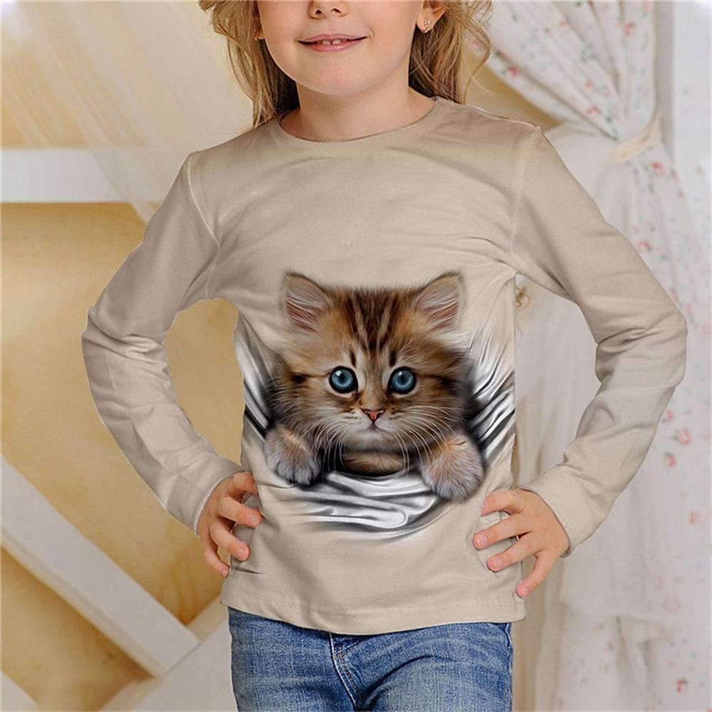 Kinderbekleidung Mädchen T-Shirts Langarm Lässig 3D Katzenaufdruck Kinder Frühling Herbst Kleidung Mode Oberteile Outdoor Jungen Mädchen Kleidung 110 von Joom DACH