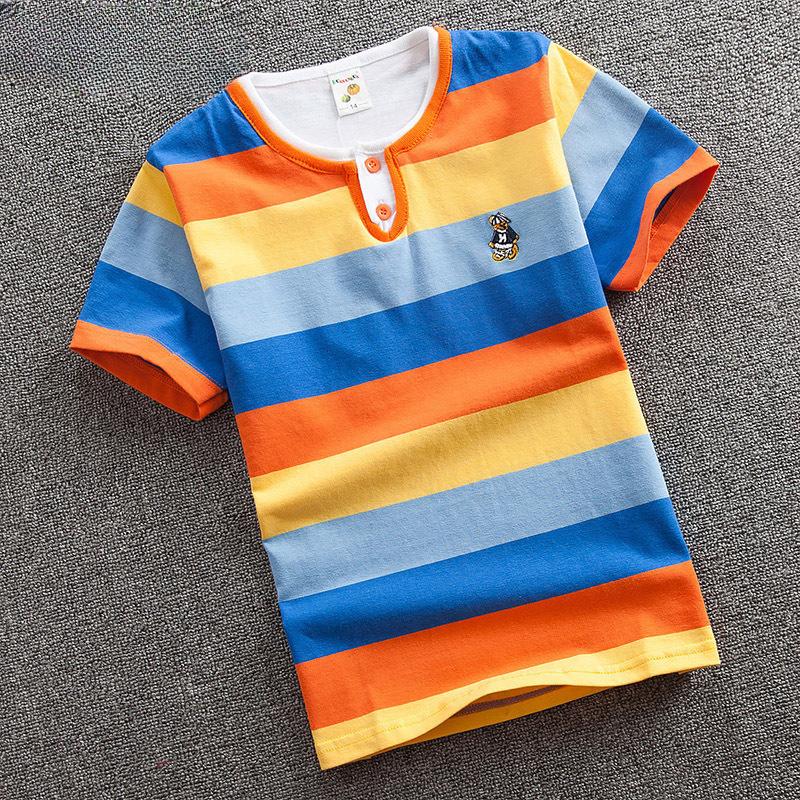 Kinderbekleidung Sommer Jungen Kurzarm T-Shirts für Jungen und Mädchen, Mittlere und Große Kinder, Reine Baumwolle Gestreifte Rundhals Baumwolle 120cm von Joom DACH