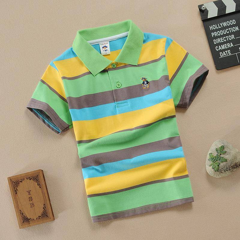 Kinderbekleidung Sommer Kinder Kurzarm T-Shirts für Jungen und Mädchen, Mittlere und Große Kinder Reine Baumwolle Gestreifte POLO Shirts 120cm von Joom DACH