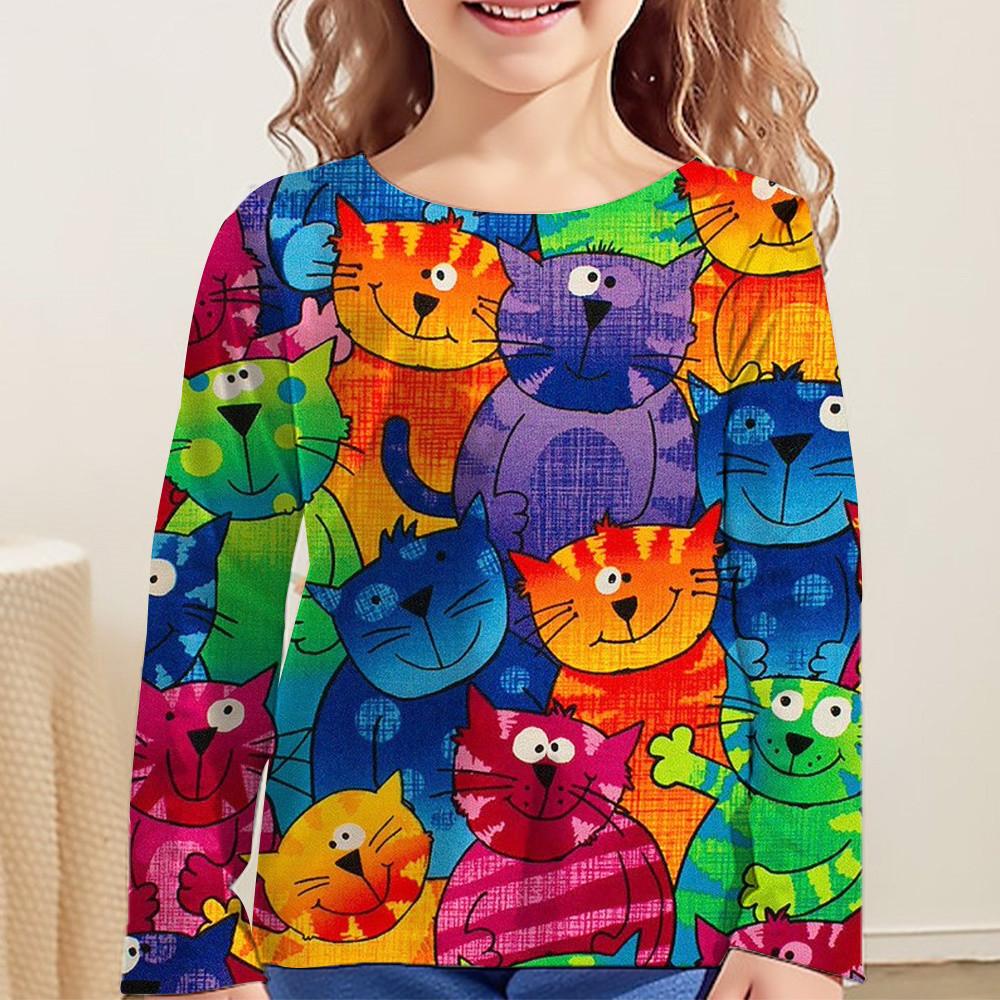 Kinderbekleidung für Mädchen Cartoon T-Shirts für Kinder 2023 Herbst Langarm Teenager 10 Jahre alt Mode Tops Katzen T-Shirt 110 von Joom DACH