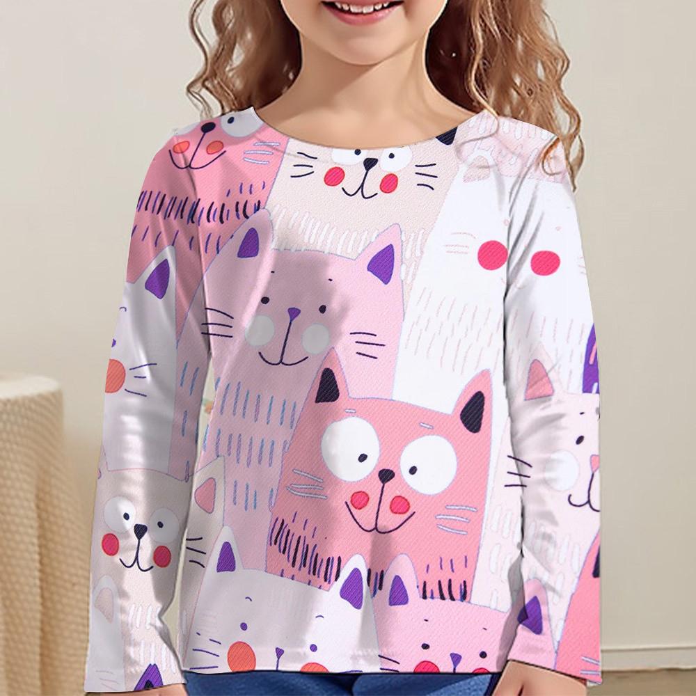 Kinderbekleidung für Mädchen Cartoon T-Shirts für Kinder 2023 Herbst Langarm Teenager 10 Jahre alt Mode Tops Katzen T-Shirt 110 von Joom DACH