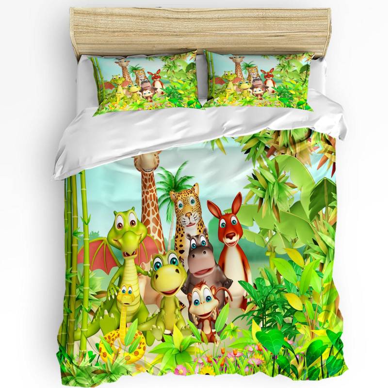 Kinderbettwäsche-Set Bettdecke Bettbezug Kissenbezüge Lustige Verspielte Dschungeltiere Wildtiere Säugetiere Bettwäschebezug Doppelbett-Set EU single(135x200cm) von Joom DACH