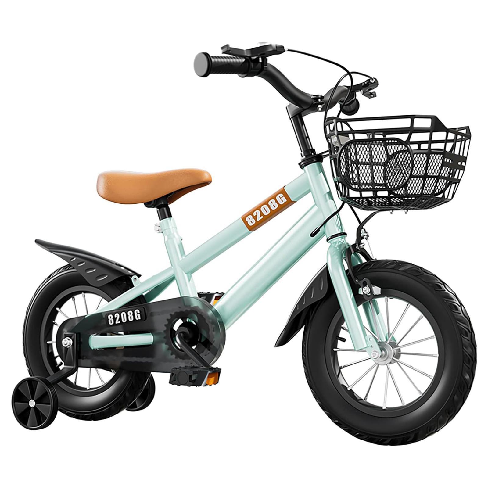 Kinderfahrrad für Mädchen im Alter von 3–7 Jahren mit Stützrädern, Korb, Kinderfahrrad 14in grün von Joom DACH