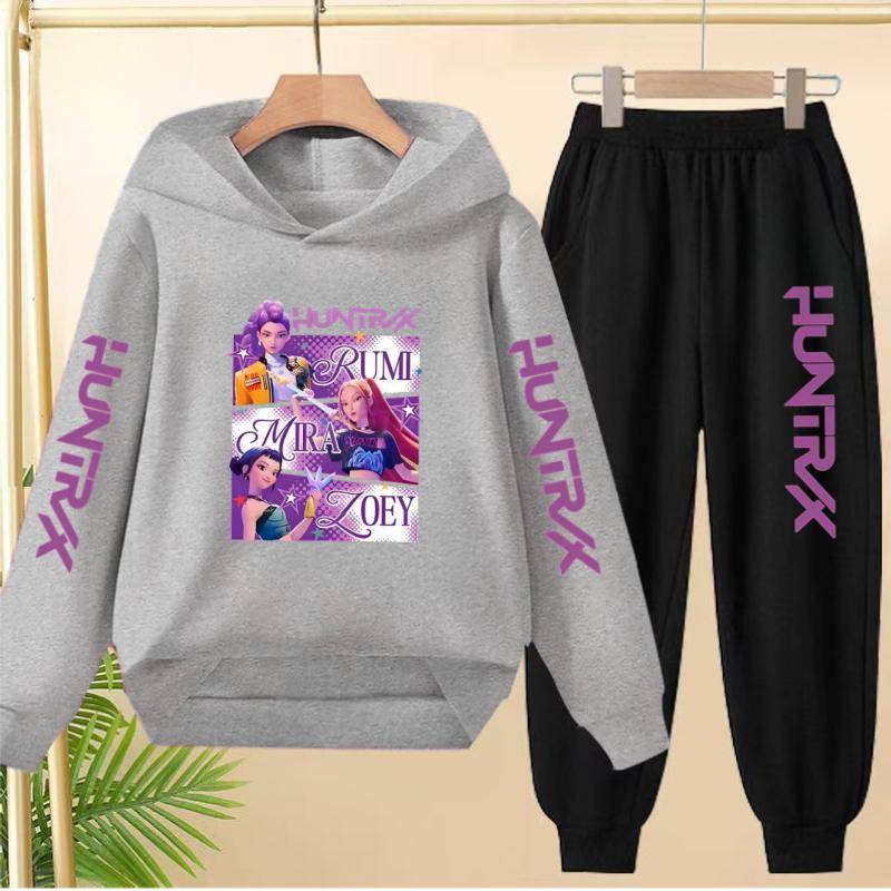 Kinderhübsches Mädchen Anime Dämonenjäger Jungen Mädchen Kleinkind Sport Oberteil+Hose Zweiteiliges Hoodie-Set 140 von Joom DACH