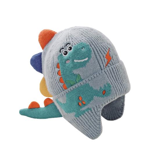 Kinderhut Cartoon Dinosaurier Design Strickmütze Weich Warm Ohrenschutz Kinder Tier-Themenhut Winteraccessoire grau von Joom DACH