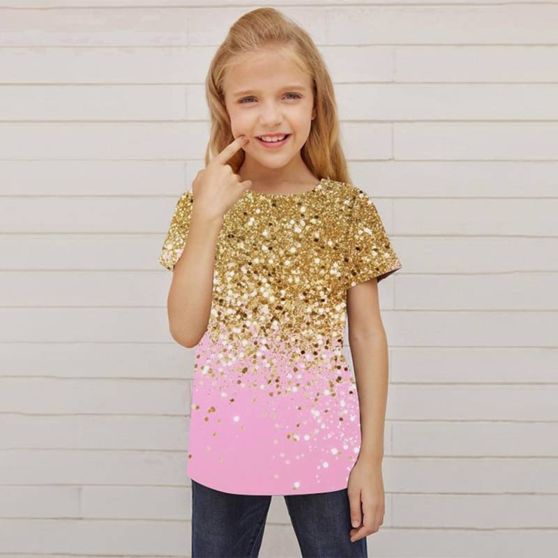 Kinderkleidung Farbverlauf Kleidung Kind Mädchen Grafik T-Shirts Baby Kurzen Ärmeln Mädchen T-Shirt Mode Mädchen Sommerkleidung 100CM von Joom DACH