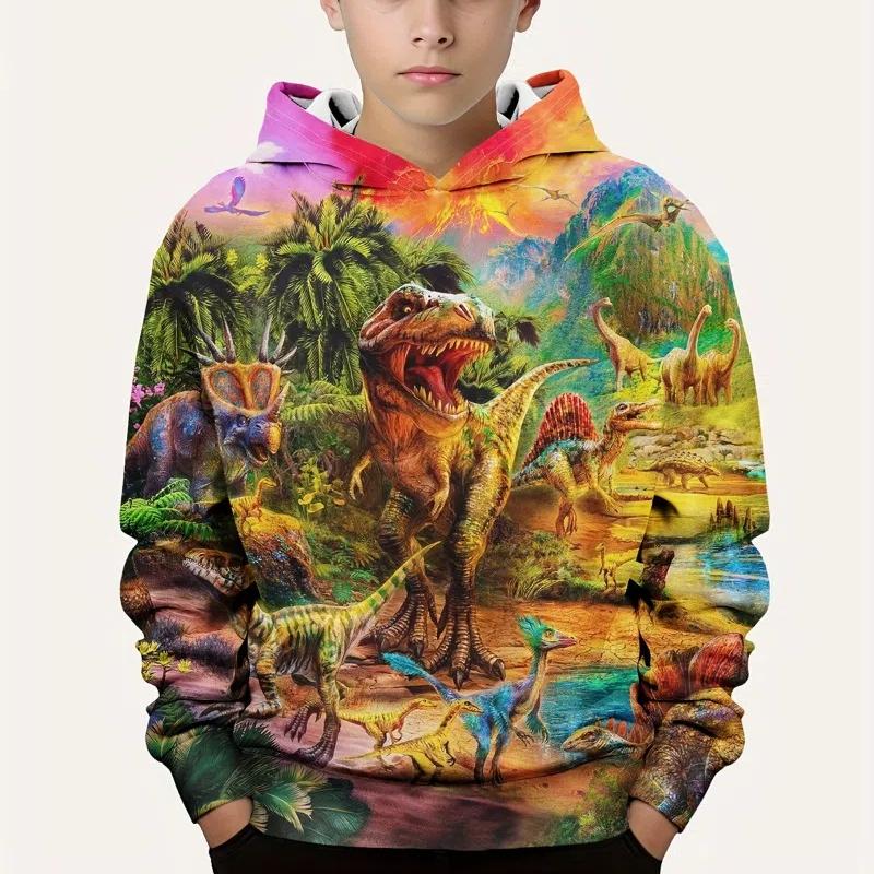 Kinderkleidung Herbst Hoodie Cartoon Bunte Animal Print Dinosaurier Hoodies für Kinder Frühlingsmode Langarm Trainingsanzug 160 von Joom DACH