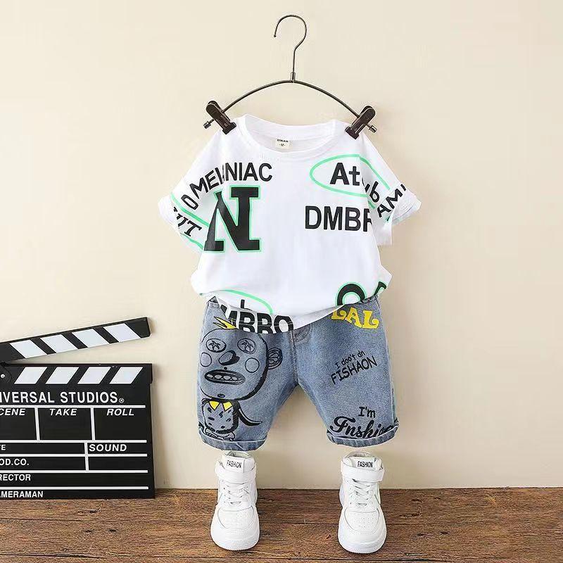 Kinderkleidung Jungen-Sommeranzug, Cartoon-Junge im westlichen Stil, All-Match-Kurzarm-Zweiteiler für Kinder, kurze Hose + T-Shirt-Anzug 100 von Joom DACH