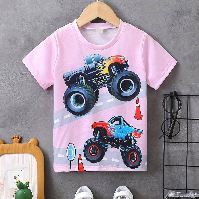 Kinderkleidung Jungen T-Shirt Kurzarm Mädchen T-Shirt 3D Cartoon Truck Print Kinder Sommerkleidung Kinder Jungenkleidung 110 von Joom DACH