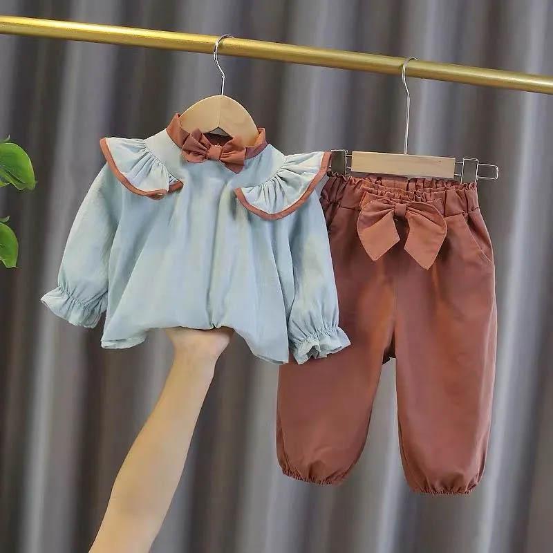 Kinderkleidung Mädchen Frühling und Herbst Kleidung Anzug Hemd Baby Mädchen Niedlich Frühling Kleines Mädchen Langarm Pullover Zweiteilig 80 von Joom DACH