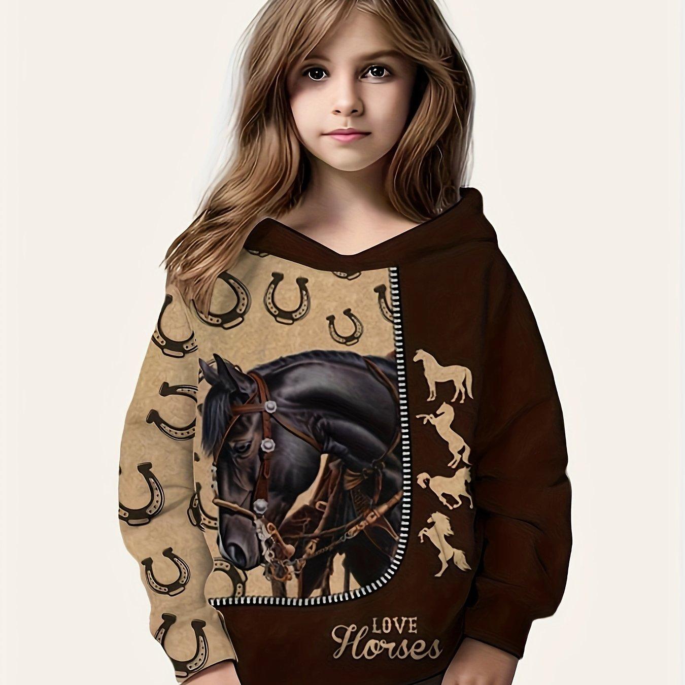 Kinderkleidung Mädchen Hoodies Langarm 3D Niedlichen Pferd Druck Kinder Frühling Herbst Kleidung Beiläufige Stilvolle Mädchen Kleidung Outdoor Tops 150 von Joom DACH