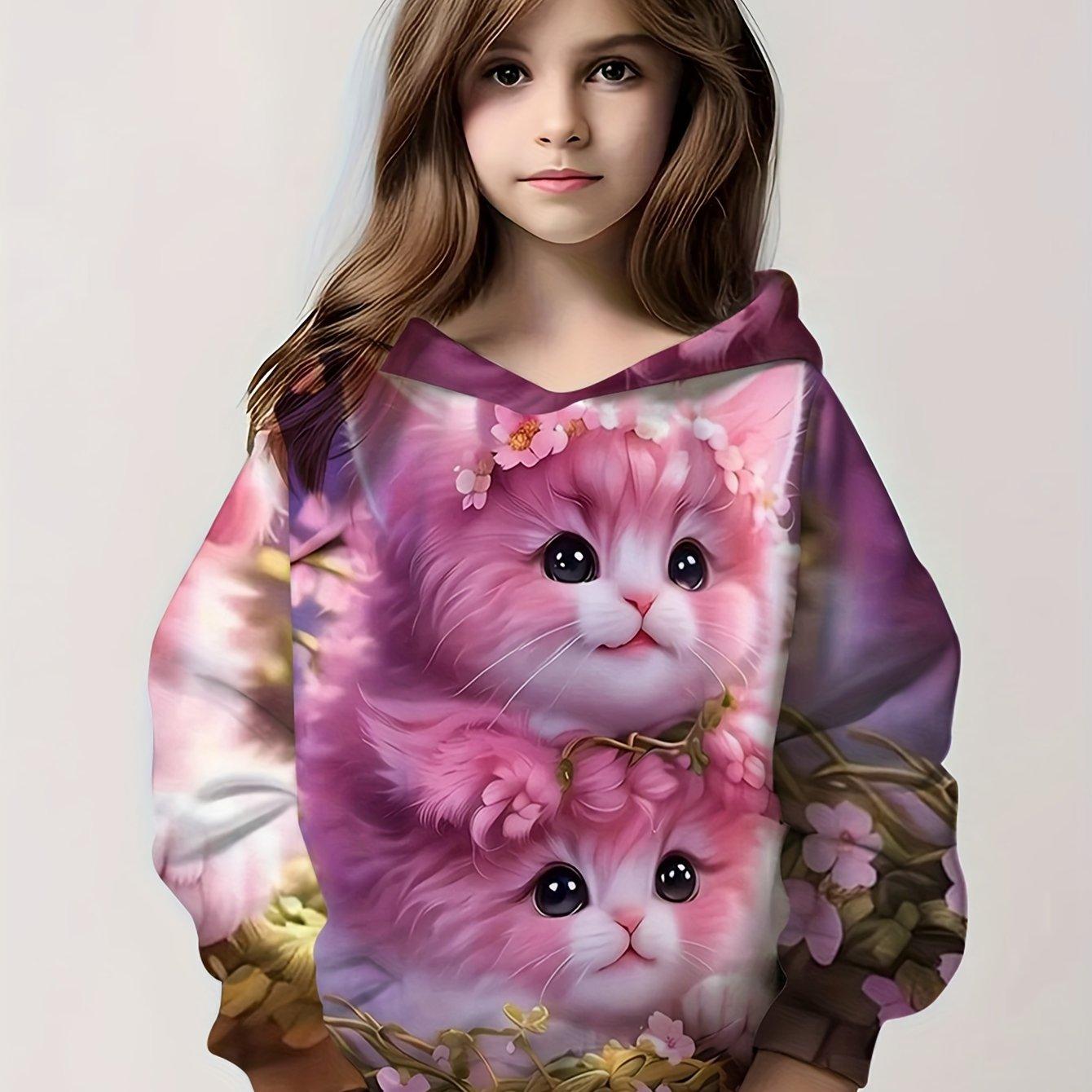 Kinderkleidung Mädchen Hoodies Langarm Cartoon 3D Katze Druck Kinder Frühling Herbst Kleidung Casual Niedlich Outdoor Mädchen Kleidung Tops 110 von Joom DACH