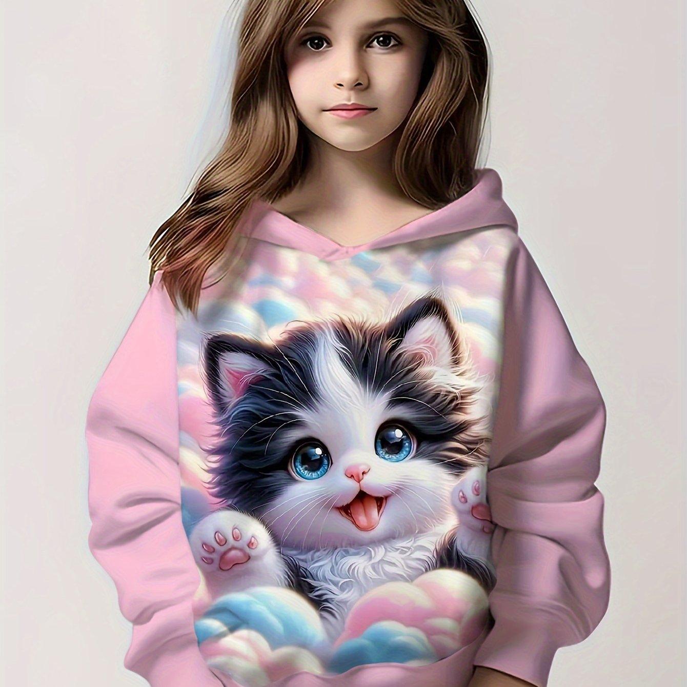 Kinderkleidung Mädchen Hoodies Langarm Cartoon 3D Katze Druck Kinder Frühling Herbst Kleidung Casual Niedlich Outdoor Mädchen Kleidung Tops 130 von Joom DACH