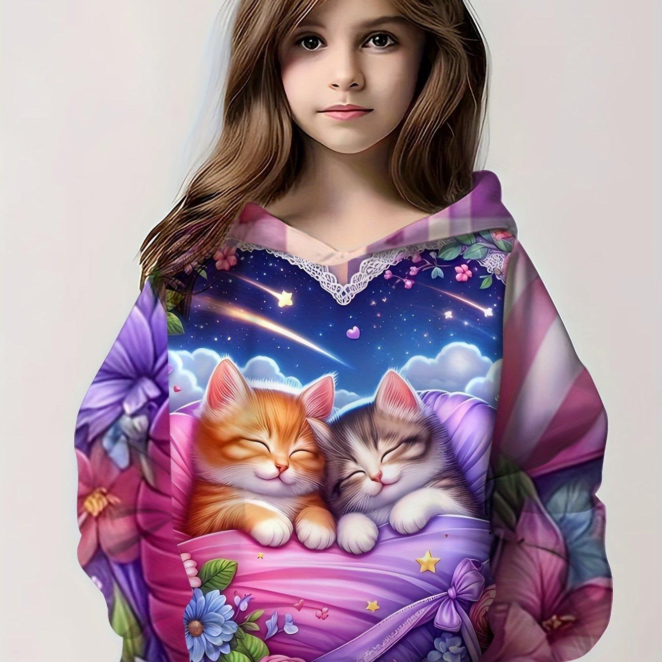 Kinderkleidung Mädchen Hoodies Langarm Cartoon 3D Katze Druck Kinder Frühling Herbst Kleidung Casual Niedlich Outdoor Mädchen Kleidung Tops 130 von Joom DACH