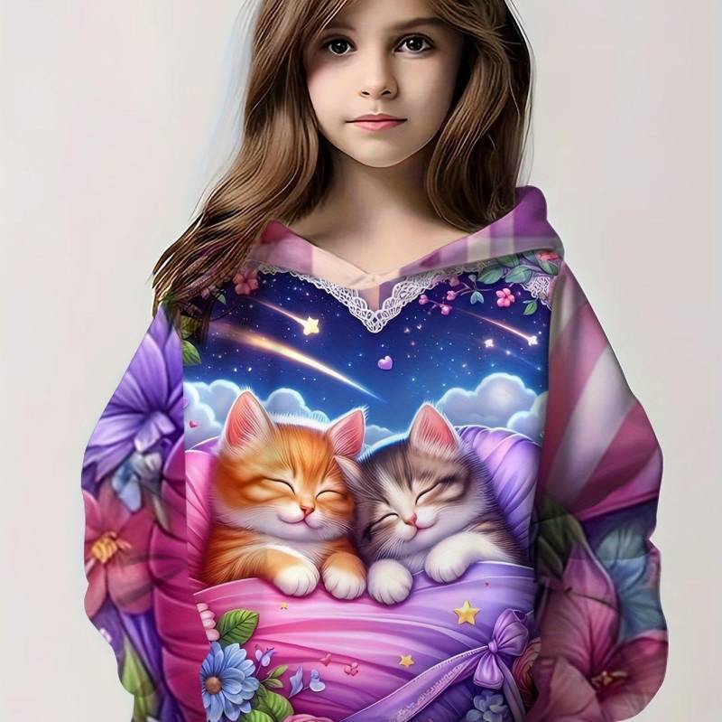 Kinderkleidung Mädchen Hoodies Langarm Cartoon 3D Katze Druck Kinder Frühling Herbst Kleidung Casual Niedlich Outdoor Mädchen Kleidung Tops 130 von Joom DACH