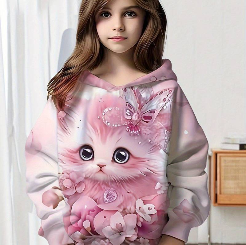 Kinderkleidung Mädchen Hoodies Langarm Cartoon 3D Katze Druck Kinder Frühling Herbst Kleidung Casual Niedlich Outdoor Mädchen Kleidung Tops 140 von Joom DACH