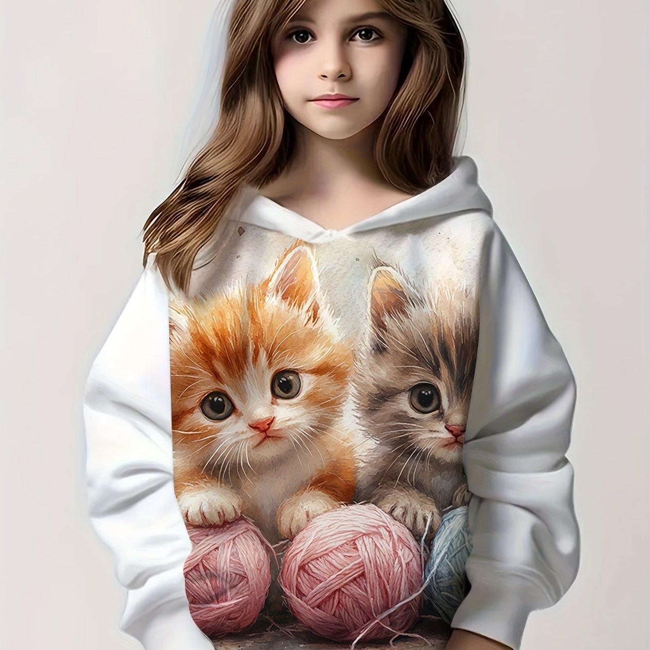 Kinderkleidung Mädchen Hoodies Langarm Cartoon 3D Katze Druck Kinder Frühling Herbst Kleidung Casual Niedlich Outdoor Mädchen Kleidung Tops 140 von Joom DACH