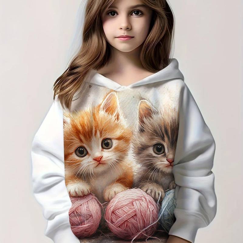 Kinderkleidung Mädchen Hoodies Langarm Cartoon 3D Katze Druck Kinder Frühling Herbst Kleidung Casual Niedlich Outdoor Mädchen Kleidung Tops 140 von Joom DACH