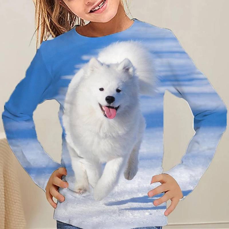 Kinderkleidung Mädchen T-Shirt Langarm Niedlich 3D Hunde Print Kinder Herbstkleidung Lässig Stilvoll Rundhals Jungen Kleidung Tops 140 von Joom DACH