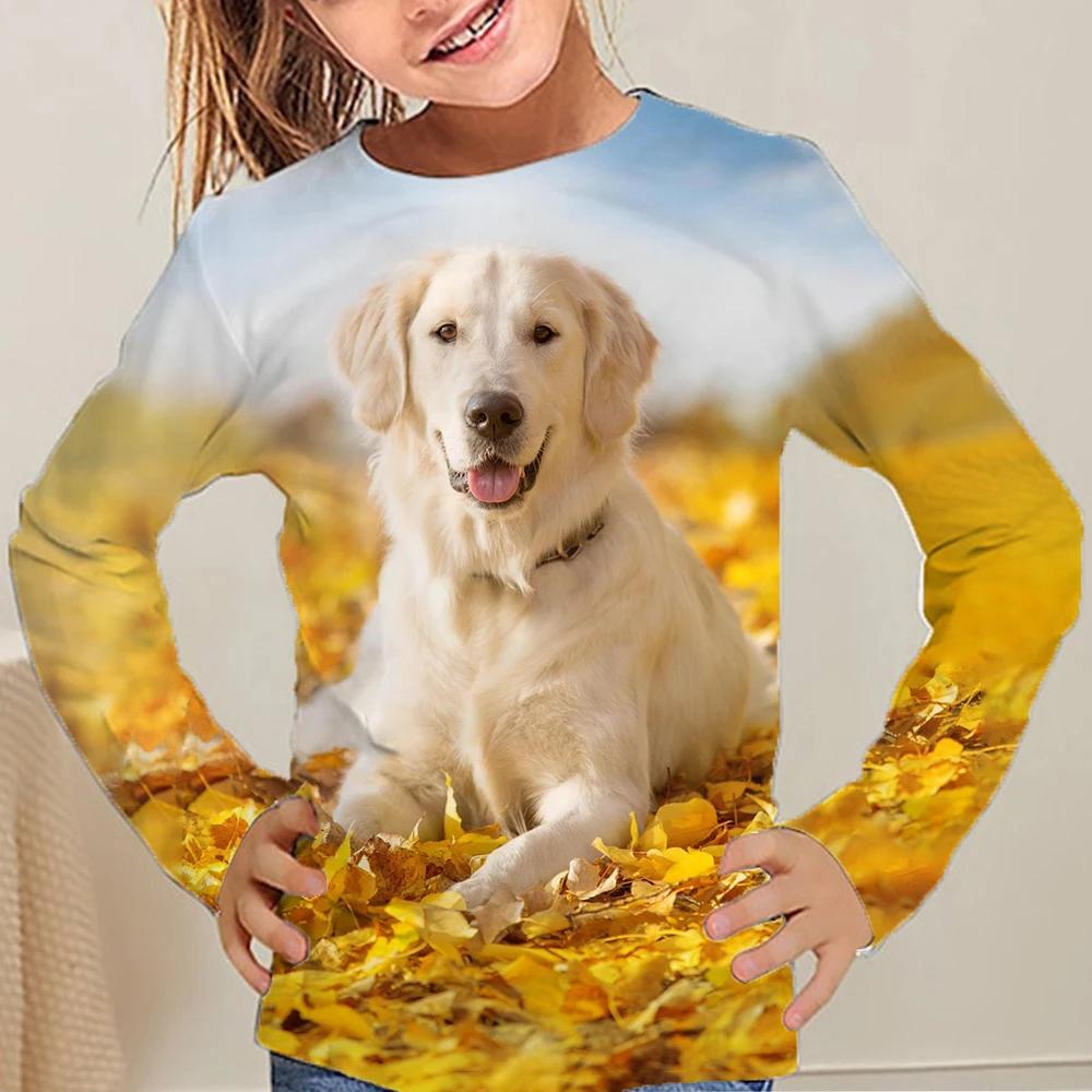 Kinderkleidung Mädchen T-Shirt Langarm Niedlich 3D Hunde Print Kinder Herbstkleidung Lässig Stilvoll Rundhals Jungen Kleidung Tops 150 von Joom DACH