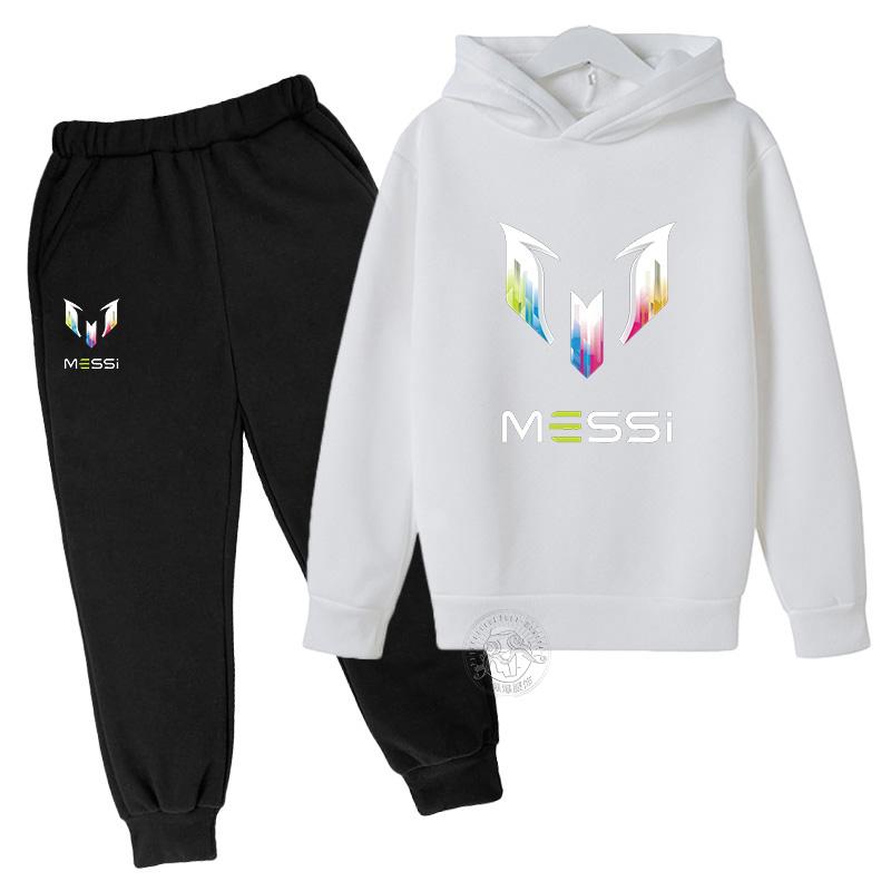 Kinderkleidung mit Messi-Buchstabenaufdruck für Herbst und Winter, Kapuzenpullover + lange Hose, zweiteiliger lässiger Sportanzug für Jungen und Mädchen 110 von Joom DACH