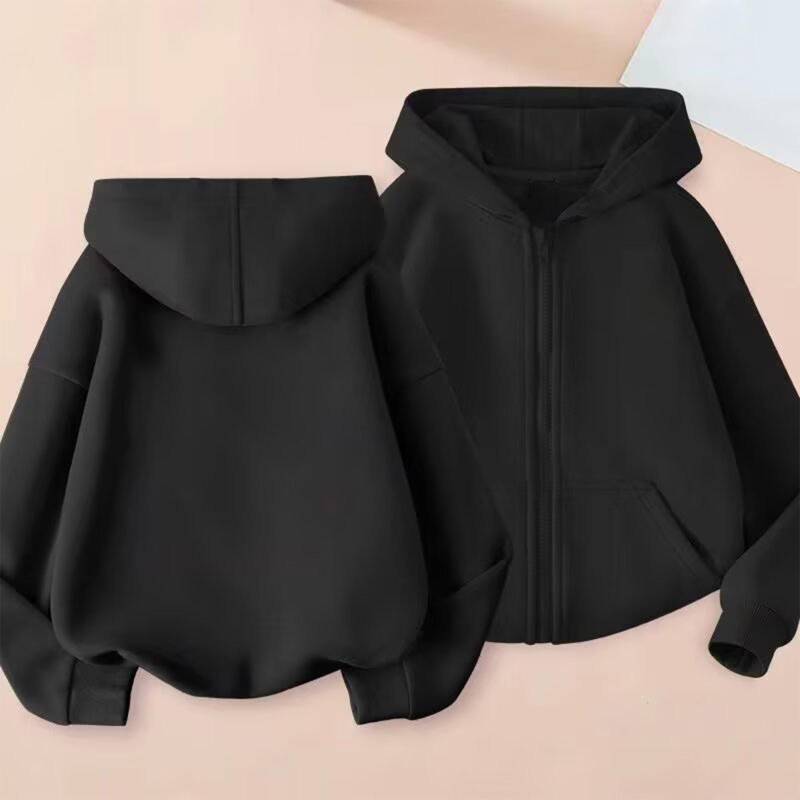 Kindermode Einfarbig Langarm Freizeitjacke Reißverschluss Kapuzenpullover Sweatshirt Jacke 150 schwarz von Joom DACH