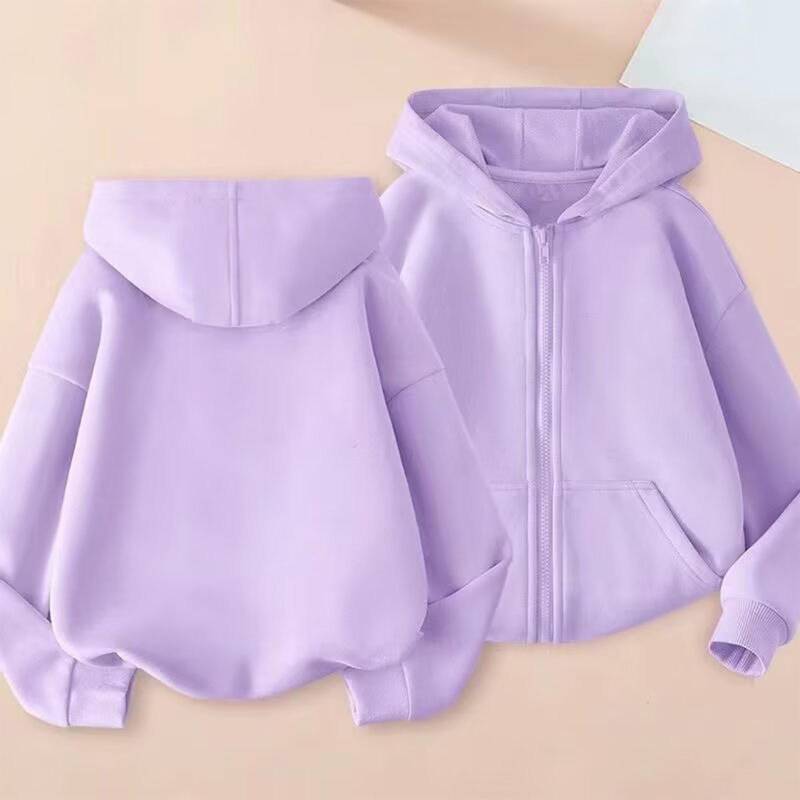 Kindermode Einfarbig Langarm Freizeitjacke Reißverschluss Kapuzenpullover Sweatshirt Jacke 160 violett von Joom DACH