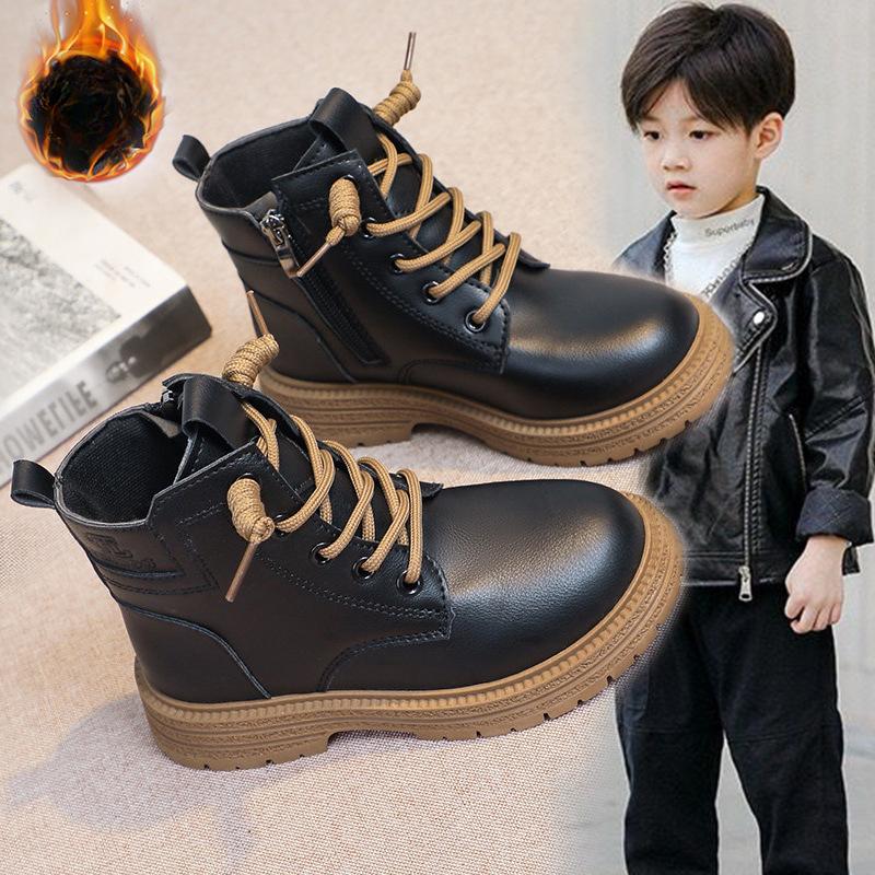 Kindermode Lederstiefel Mädchen Leichte Kurze Stiefel Jungen Plus Samt Baumwollstiefel 30 von Joom DACH