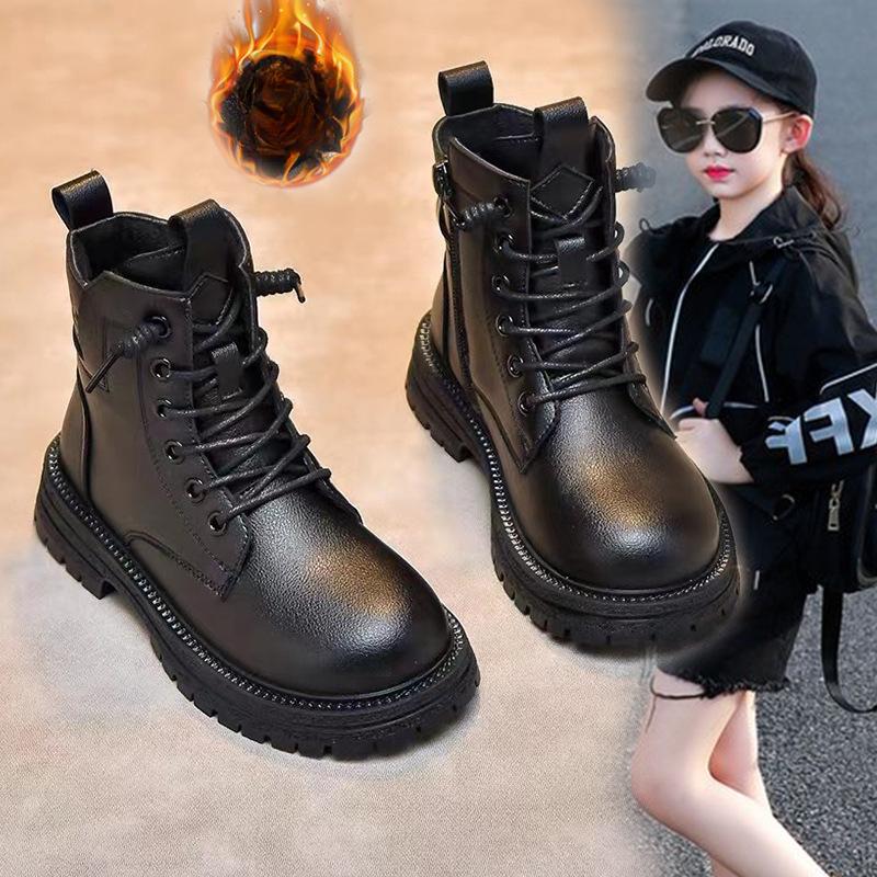 Kindermode Lederstiefel Mädchen Leichte Kurze Stiefel Jungen Plus Samt Baumwollstiefel 33 von Joom DACH