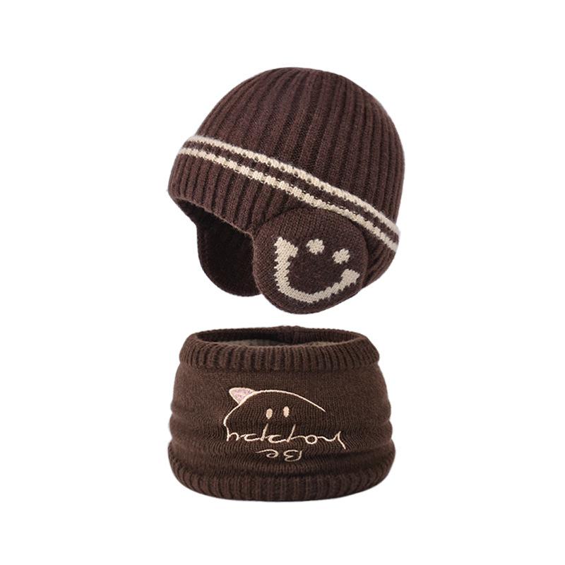 Kindermütze Schal Anzug Winter Samt Ohrenschutz Pullover Mütze Jungen Outdoor Winddicht Warm Gestrickte Wollmütze kaffeebraun von Joom DACH