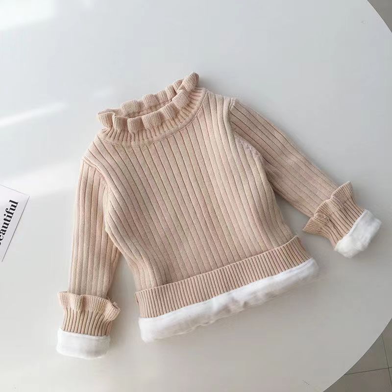Kinderpullover Damen Winter Strickpullover mit dickem Samt und warmem Top Basismantel 120 apricot von Joom DACH