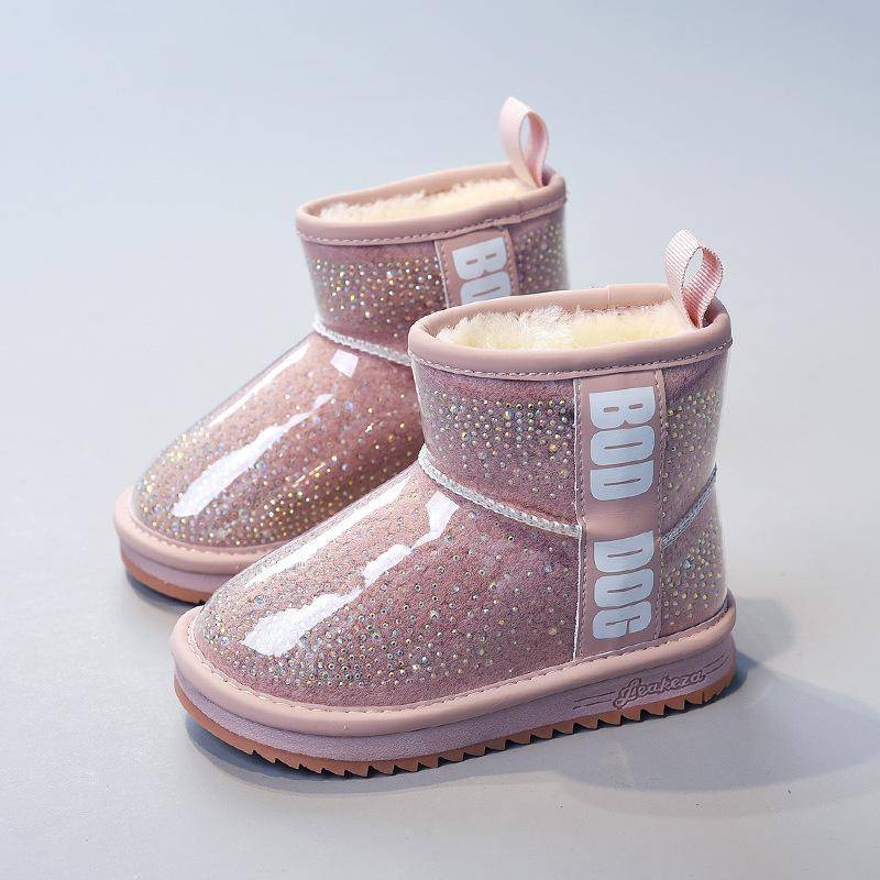 Kinderschuhe Luxus Designer Mädchen Junge Mode Wasserdichtes Obermaterial Schneestiefel Marke Baby Dickes Plüsch Knöchelhoch Warme Winterstiefel 34 rosa von Joom DACH