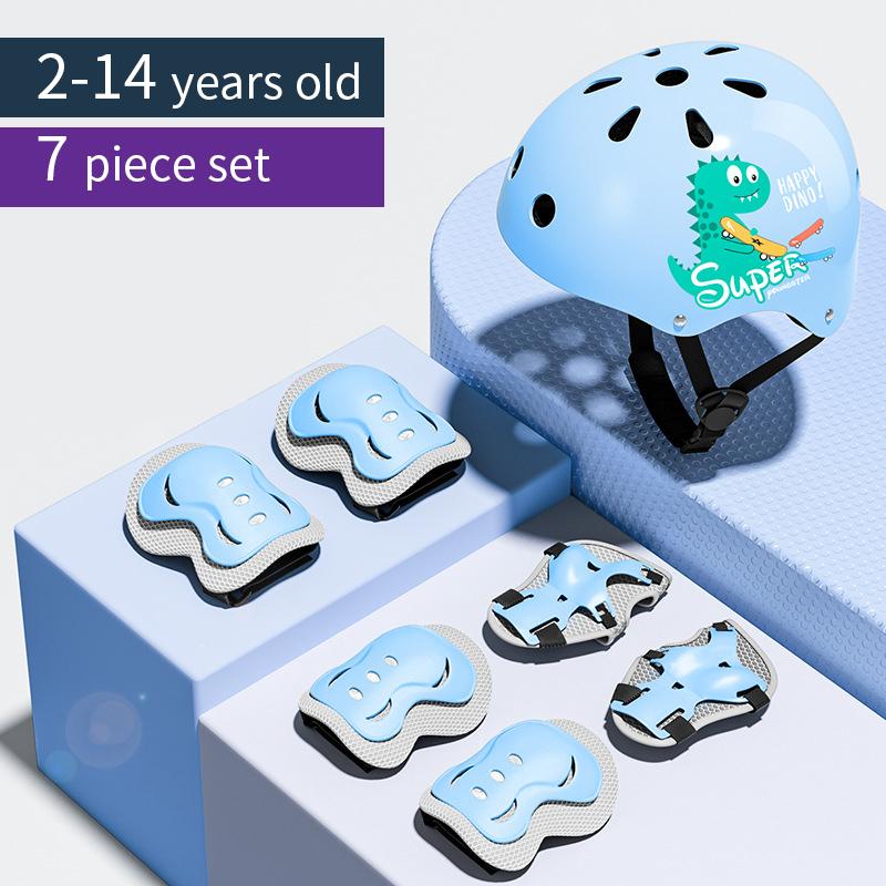 Kinderschutzausrüstung Helm Ellbogen- und Knieschützer für Mädchen im Alter von 3 4 5 6 7 8 9 10 11 12 Jahren. Geeignet zum Rollschuhlaufen und Skifahren. 2-14 year blau von Joom DACH