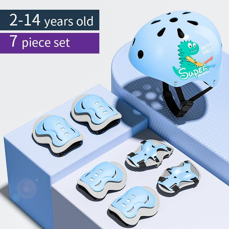 Kinderschutzausrüstung Helm Ellbogen- und Knieschützer für Mädchen im Alter von 3 4 5 6 7 8 9 10 11 12 Jahren. Geeignet zum Rollschuhlaufen und Skifahren. 2-14 year blau von Joom DACH