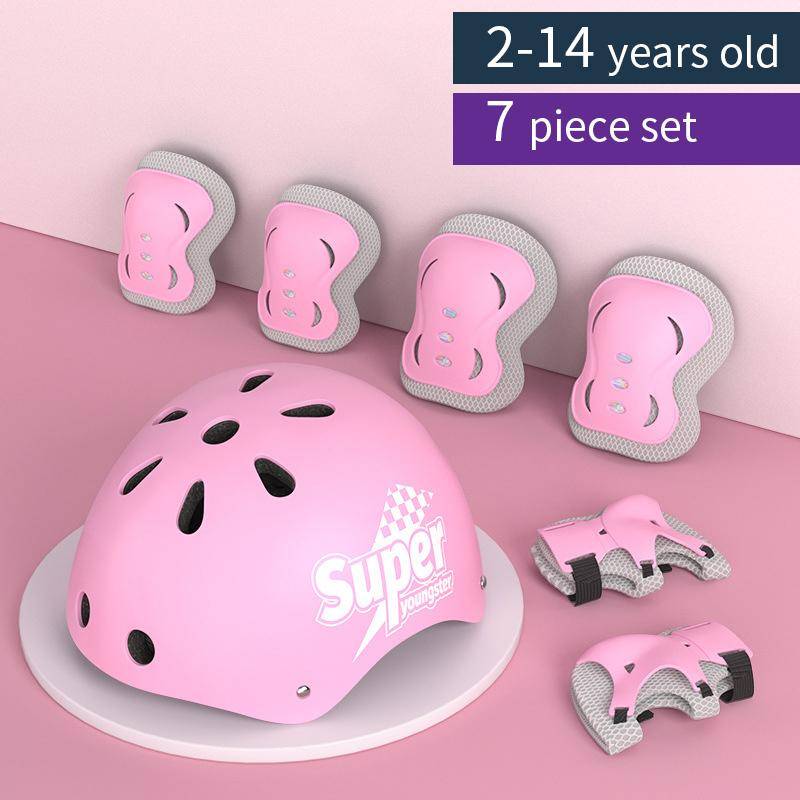 Kinderschutzausrüstung Helm Ellbogen- und Knieschützer für Mädchen im Alter von 3 4 5 6 7 8 9 10 11 12 Jahren. Geeignet zum Rollschuhlaufen und Skifahren. 2-14 year rosa von Joom DACH