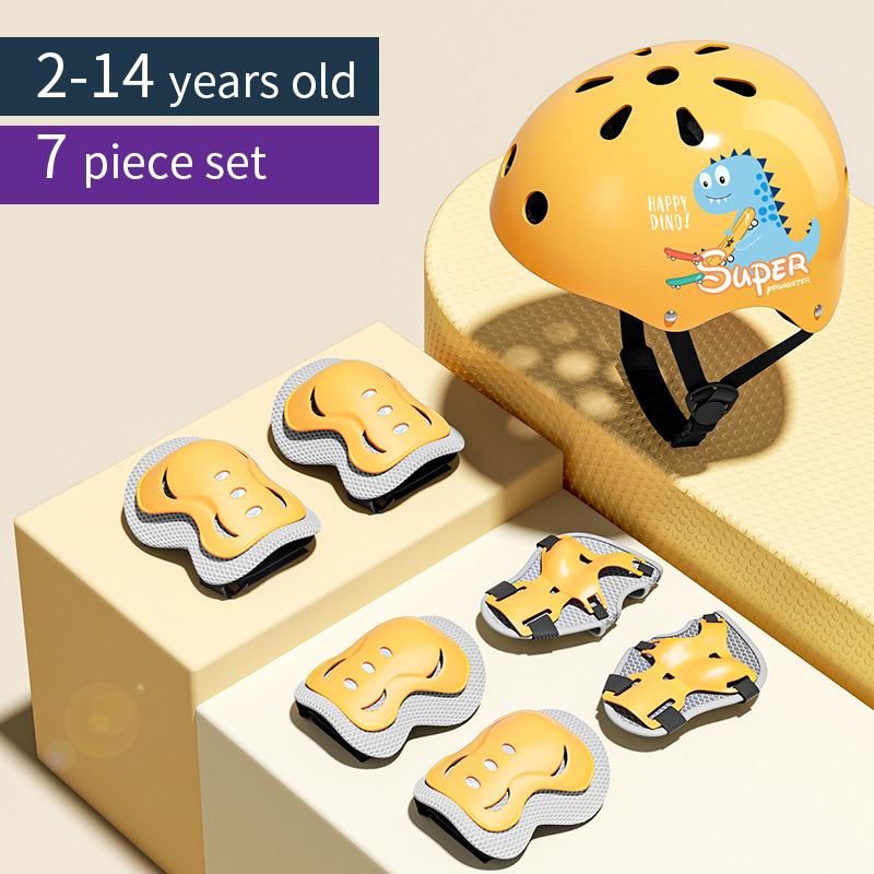 Kinderschutzausrüstung Helm Ellbogen- und Knieschützer für Mädchen im Alter von 3 4 5 6 7 8 9 10 11 12 Jahren. Geeignet zum Rollschuhlaufen und Skifahren. 2-14 year gelb von Joom DACH