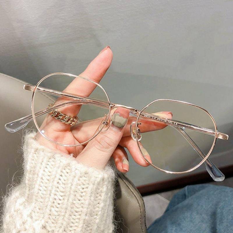 Klare Brille Damen Polygonaler Metallrahmen Brillen 0 Flacher Spiegel Mädchen Brillen Anti Blaulicht Brille Mode Brillen rose gold von Joom DACH