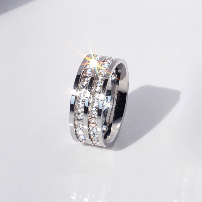 Klare Weiße Steine Hochzeit Damenring Edelstahl 1 und 2 Reihen Bling Zirkon Mode Partnerring Damen Schmuck 6 von Joom DACH