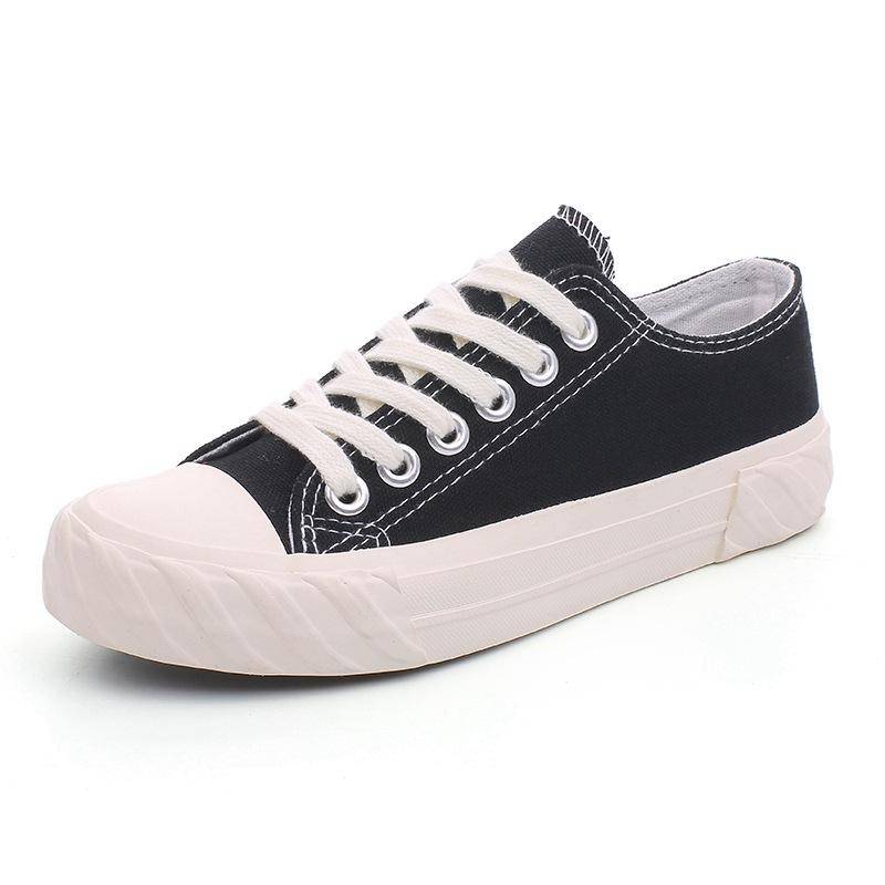 Klassische Allround-Low-Top-Canvas-Schuhe Damen Frühling Neue Freizeitschuhe Stoffschuhe Student Gummischuhe Weiße Schuhe 40 schwarz von Joom DACH