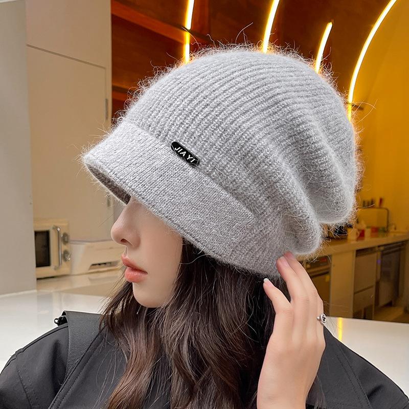 Klassische Baskenmütze mit Zopfmuster, Vintage-Strickmütze in Volltonfarbe, leichte Beanie mit Krempe, winddicht, warm, lässige Beanie für Damen im Winter und im Freien one size graue von Joom DACH