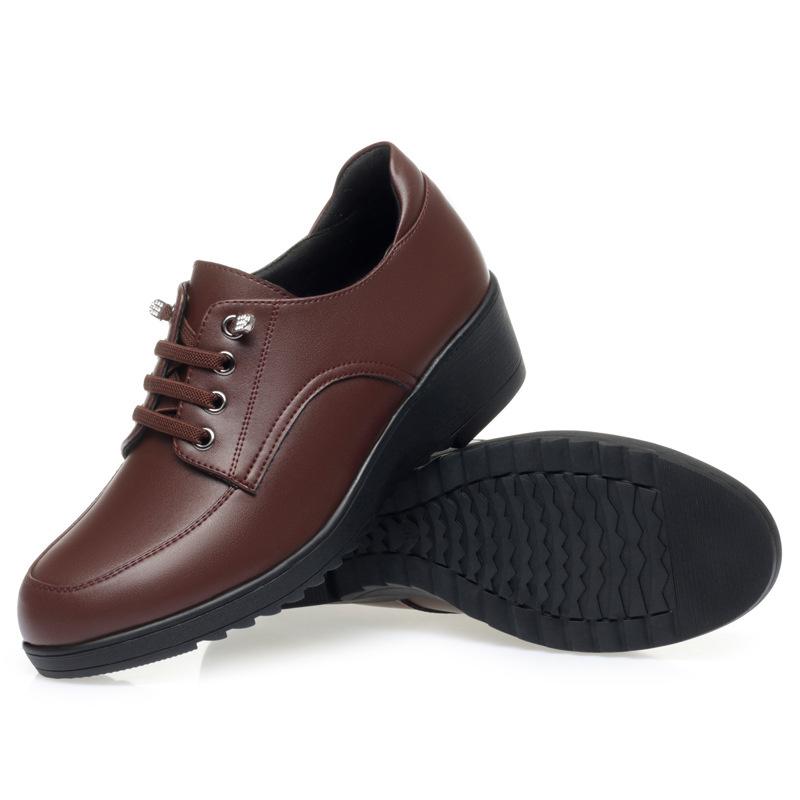 Klassische Damen-Schnürschuhe aus weichem Leder mit runder Spitze, lässig, bequem, Keilschuhe, Frühlings- und Herbstmode, Mutterschuhe 39 von Joom DACH