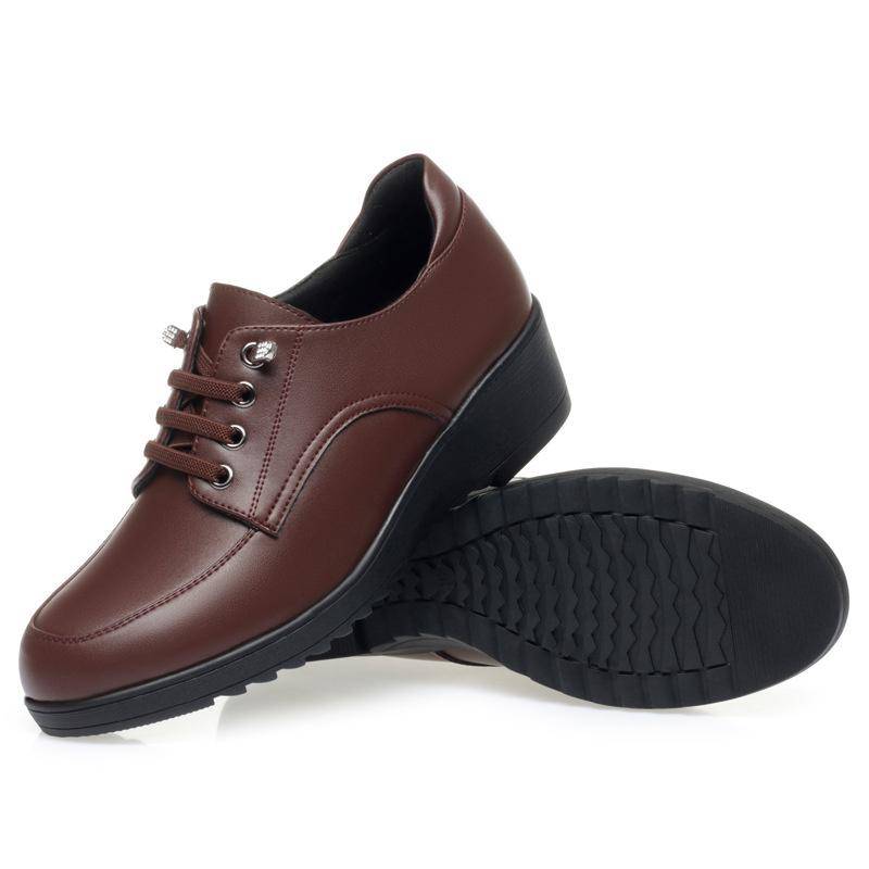 Klassische Damen-Schnürschuhe aus weichem Leder mit runder Spitze, lässig, bequem, Keilschuhe, Frühlings- und Herbstmode, Mutterschuhe 39 von Joom DACH