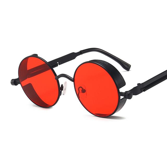 Klassische Gothic Steampunk Sonnenbrille Herren Damen Vintage runder Metallrahmen Sonnenbrille nicht polarisierte Brille schwarz/rot von Joom DACH