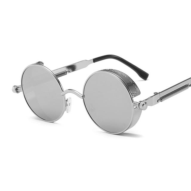 Klassische Gothic Steampunk Sonnenbrille Herren Damen Vintage runder Metallrahmen Sonnenbrille nicht polarisierte Brille silber von Joom DACH