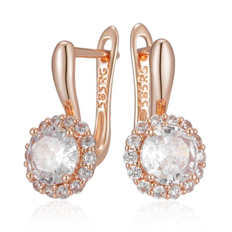 Klassische Mikro-Inlay Weiße Zirkon Ohrringe für Frauen Goldene Vintage Ohrringe Hochzeitsparty Luxusschmuck von Joom DACH