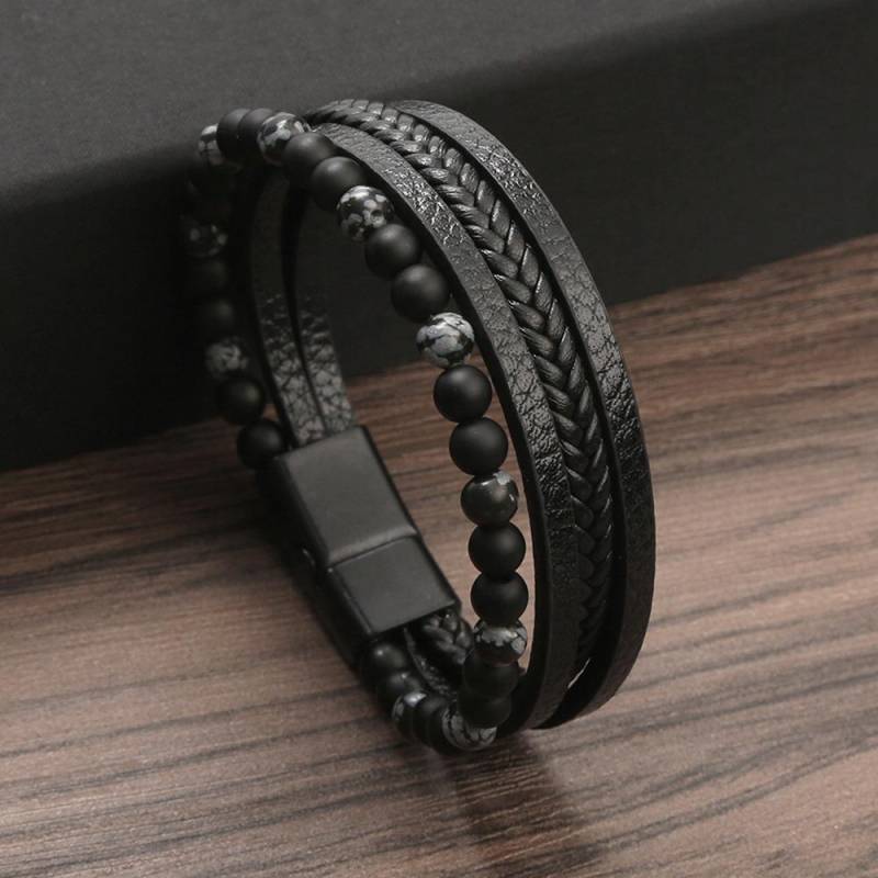 Klassische Mode Tigerauge Perlen Multi Layer Lederarmband für Männer handgewebte Leder Männer Armbänder Punk Armreif Schmuck für Männer 23cm bunt von Joom DACH
